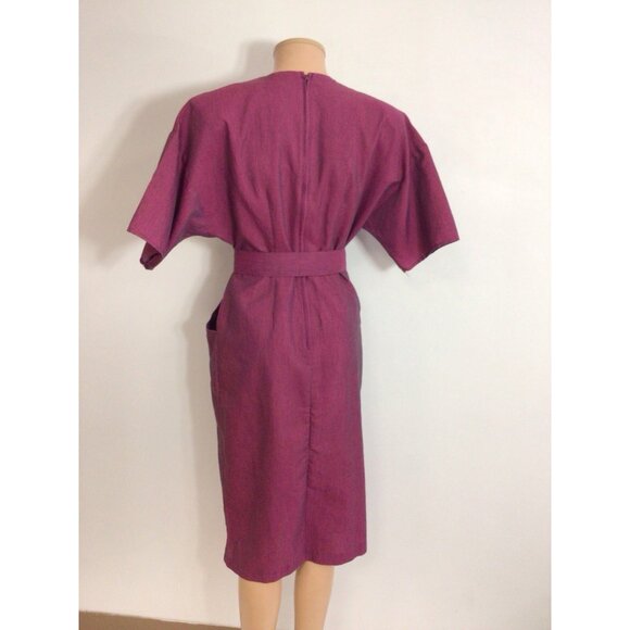 Vintage 80s Office Siren Dress Matching Belt Shoulder Pads Womens 10 - Picture 3 of 8